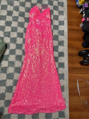 Faeriesty Hot Pink Sequin Lace Up Gown Maxi Dress Formal Evening wear Glam Prom